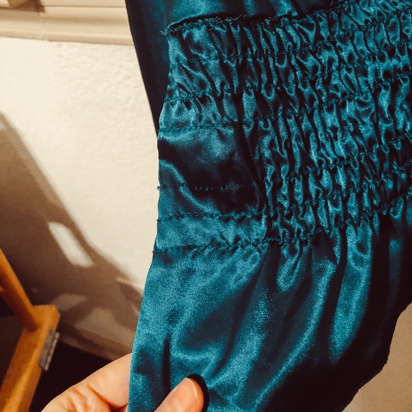 Teal Satin Tie Blouse - Picture 4 of 4